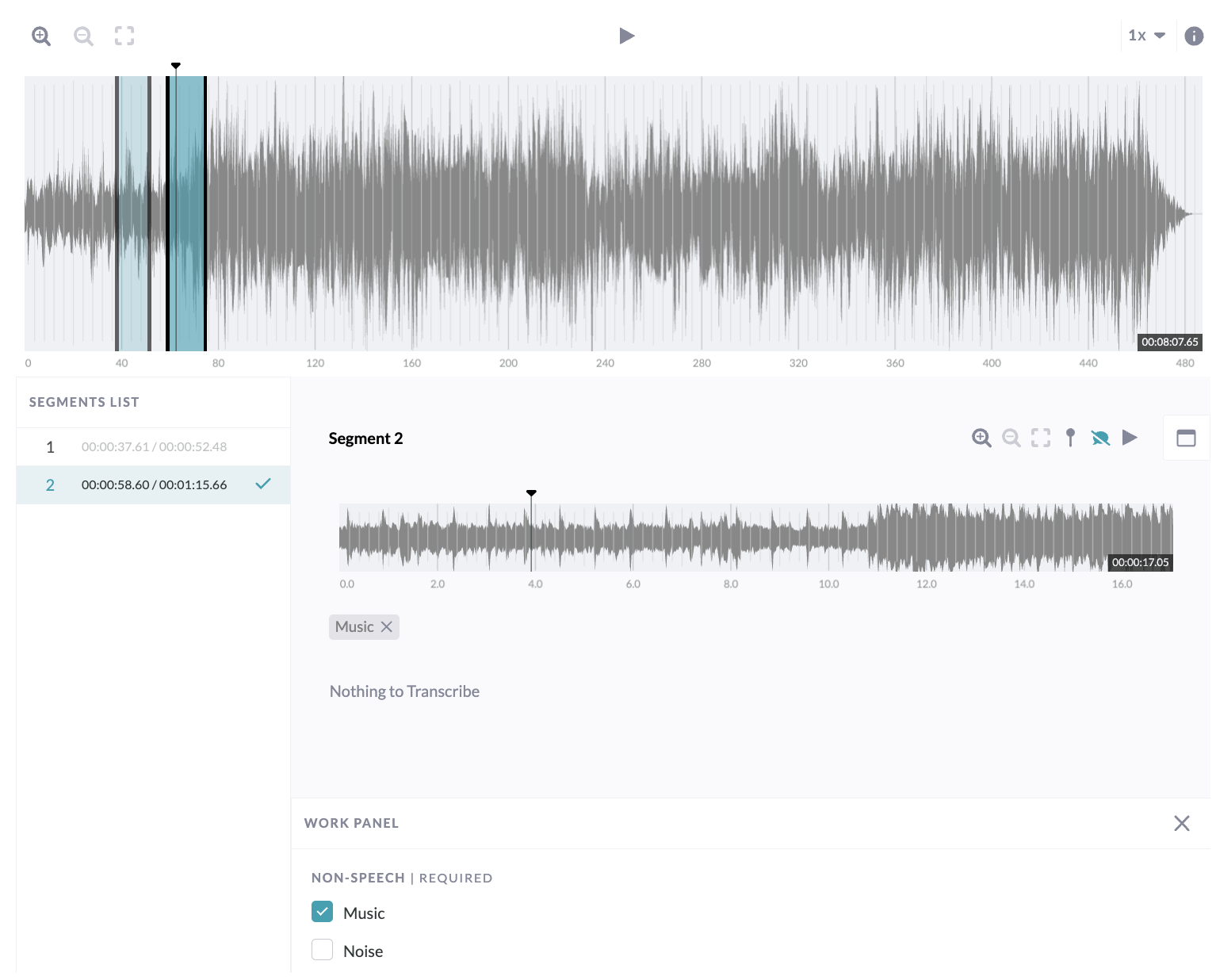 Fig. 1: Audio Transcription tool interface for Contributors